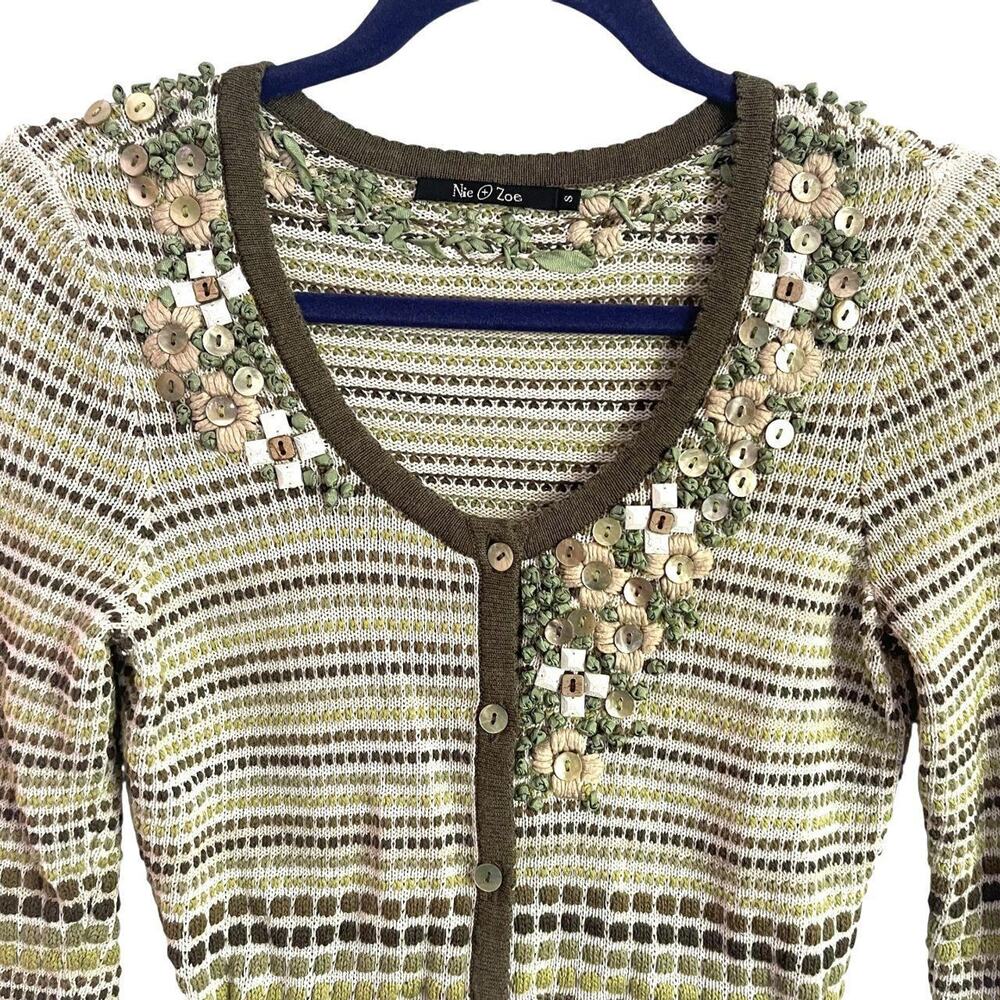 Nie + Zoe Green and Beige Floral Cardigan: Y2K, Modern - Picture 4 of 4
